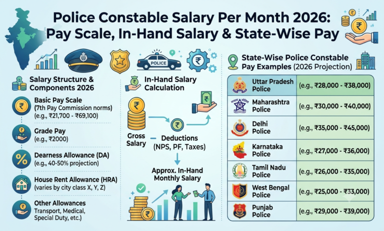 Police Constable Salary Per Month 2026: Pay Scale, In-Hand Salary & State-Wise Pay police constable salary per month